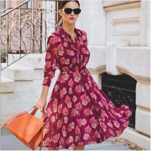 Nanette Lepore Fall Floral Pintucked Shirt Dress Preppy Size 14 Women's